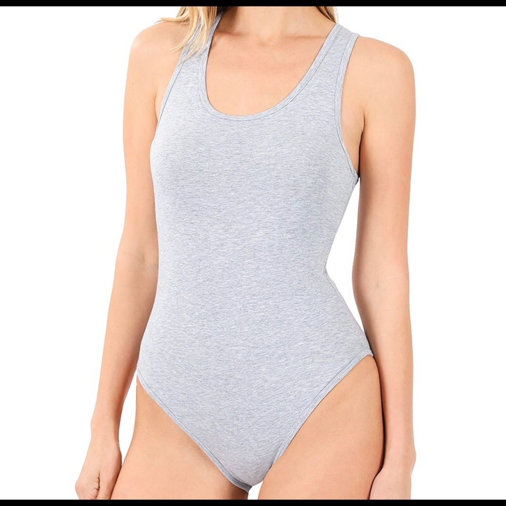Gray bodysuit.